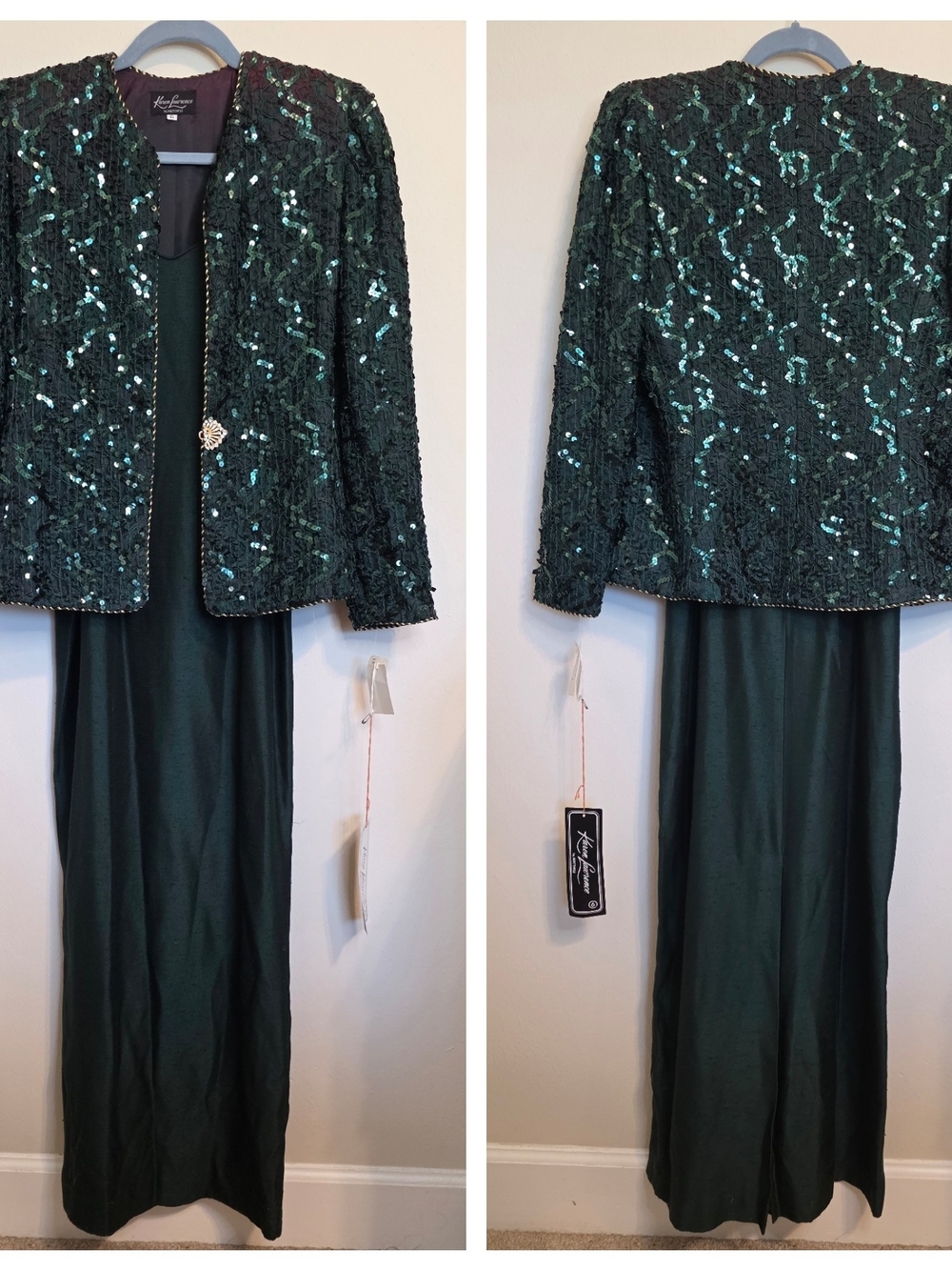 Karen Lawrence Beaded Evening Jacket in Deep Green and Gold Trim